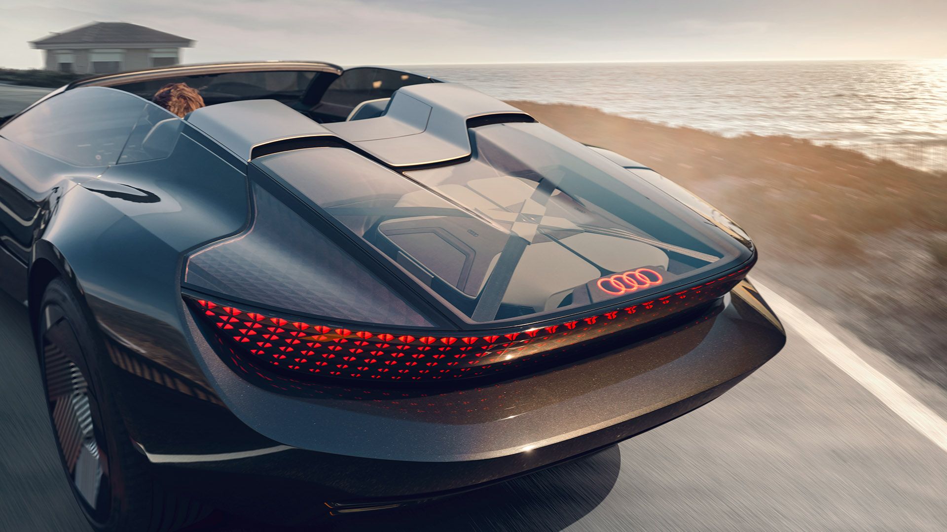 A slightly elevated view of the rear of the Audi skysphere concept roadster.