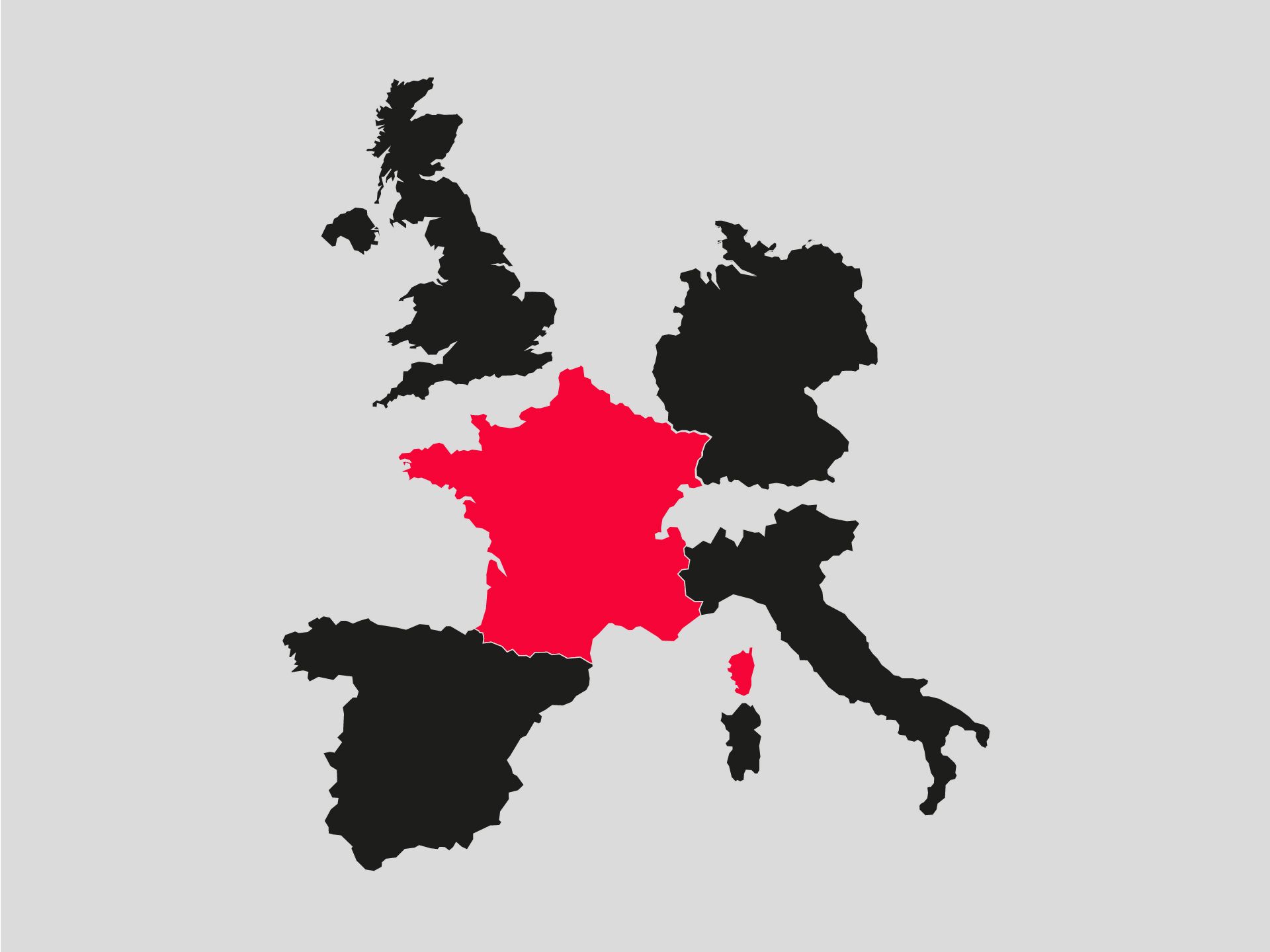 Das Bild zeigt Europa, Frankreich ist farblich hervorgehoben.