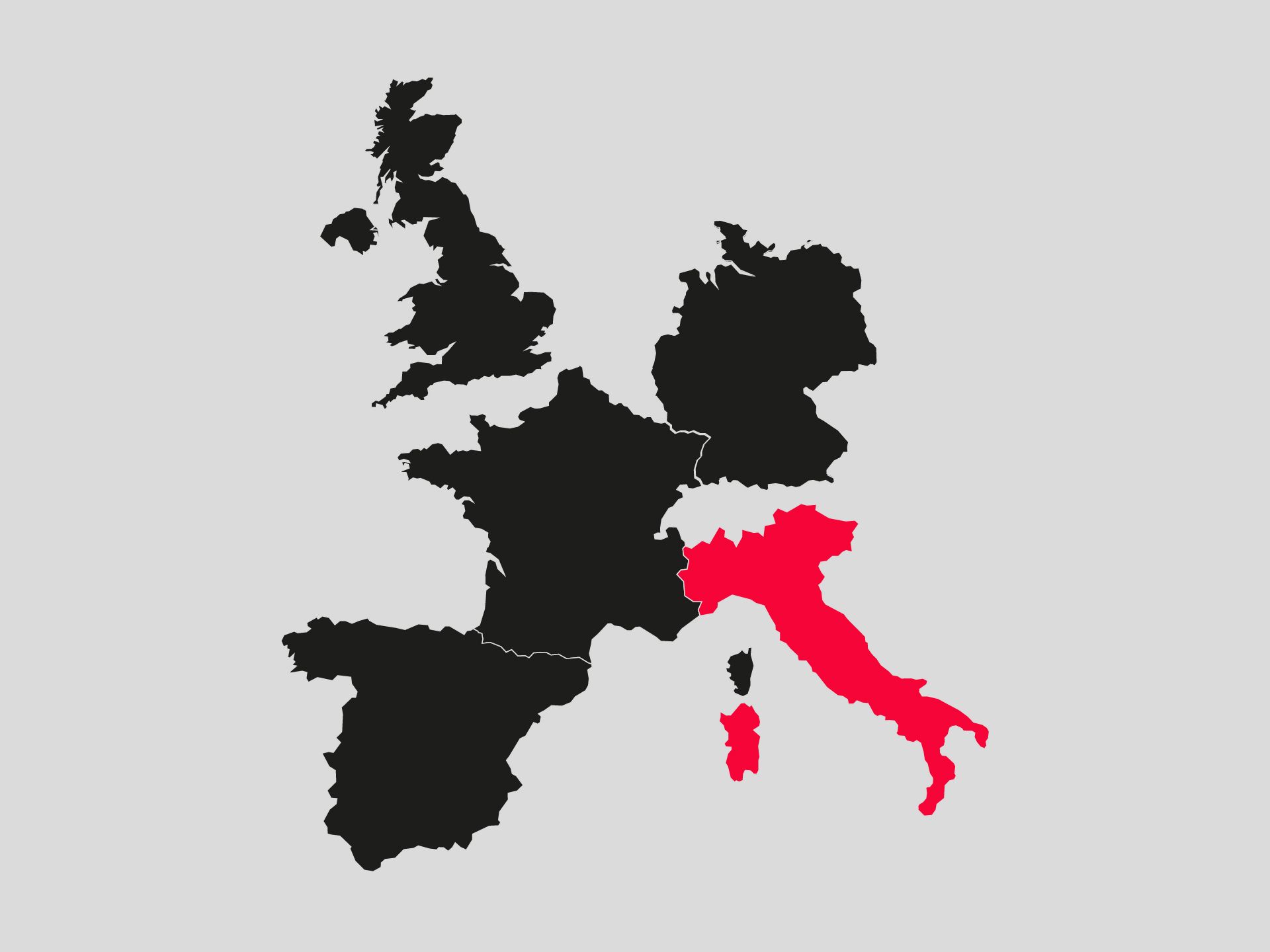 Das Schaubild zeigt Europa, Italien ist farblich hervorgehoben.