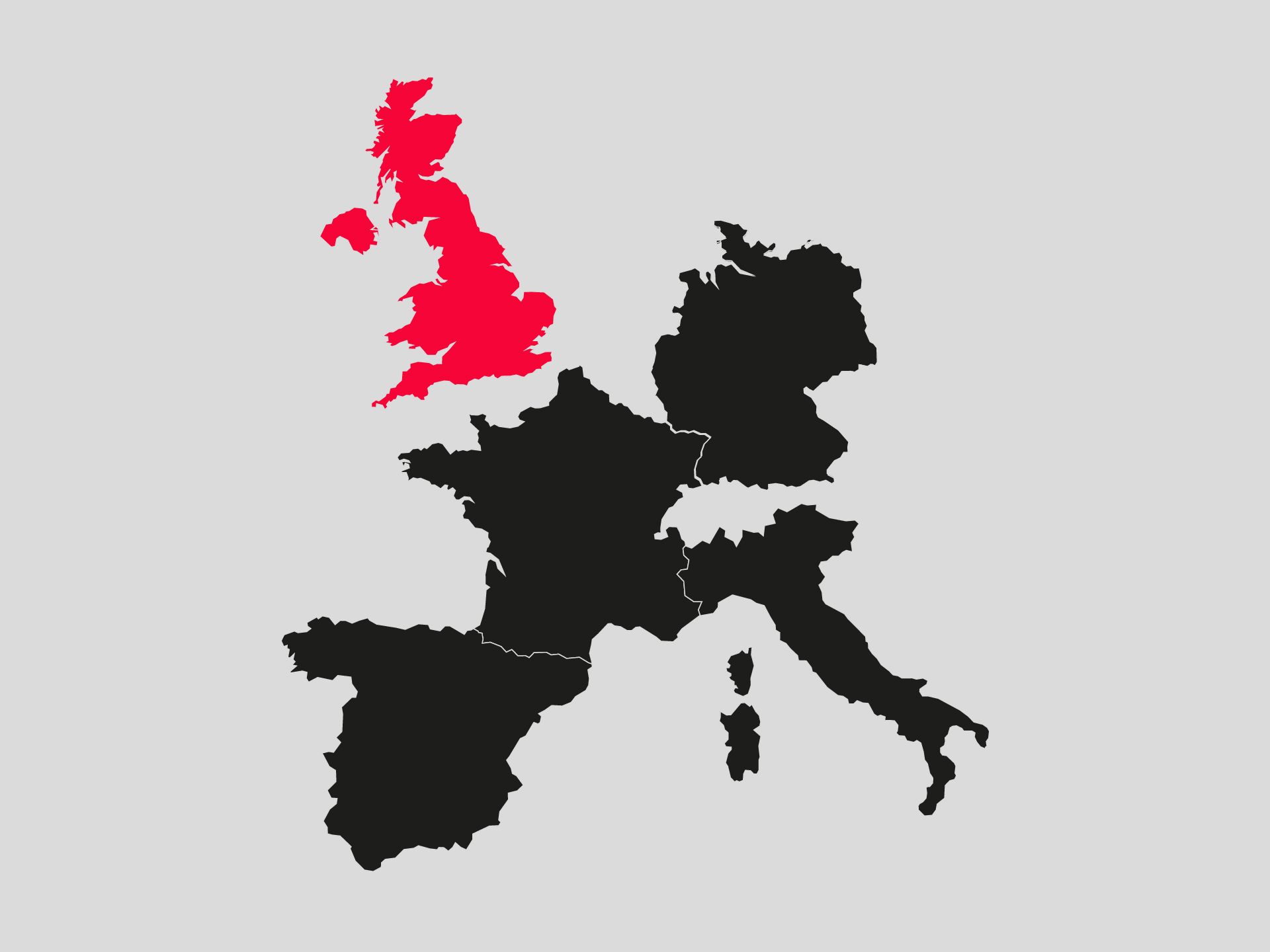 In this graphic of Europe, the UK is highlighted in color.