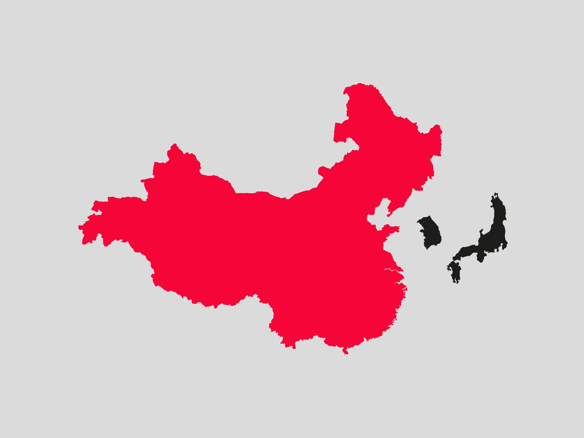 This map shows China, South Korea and Japan, with China highlighted in color.