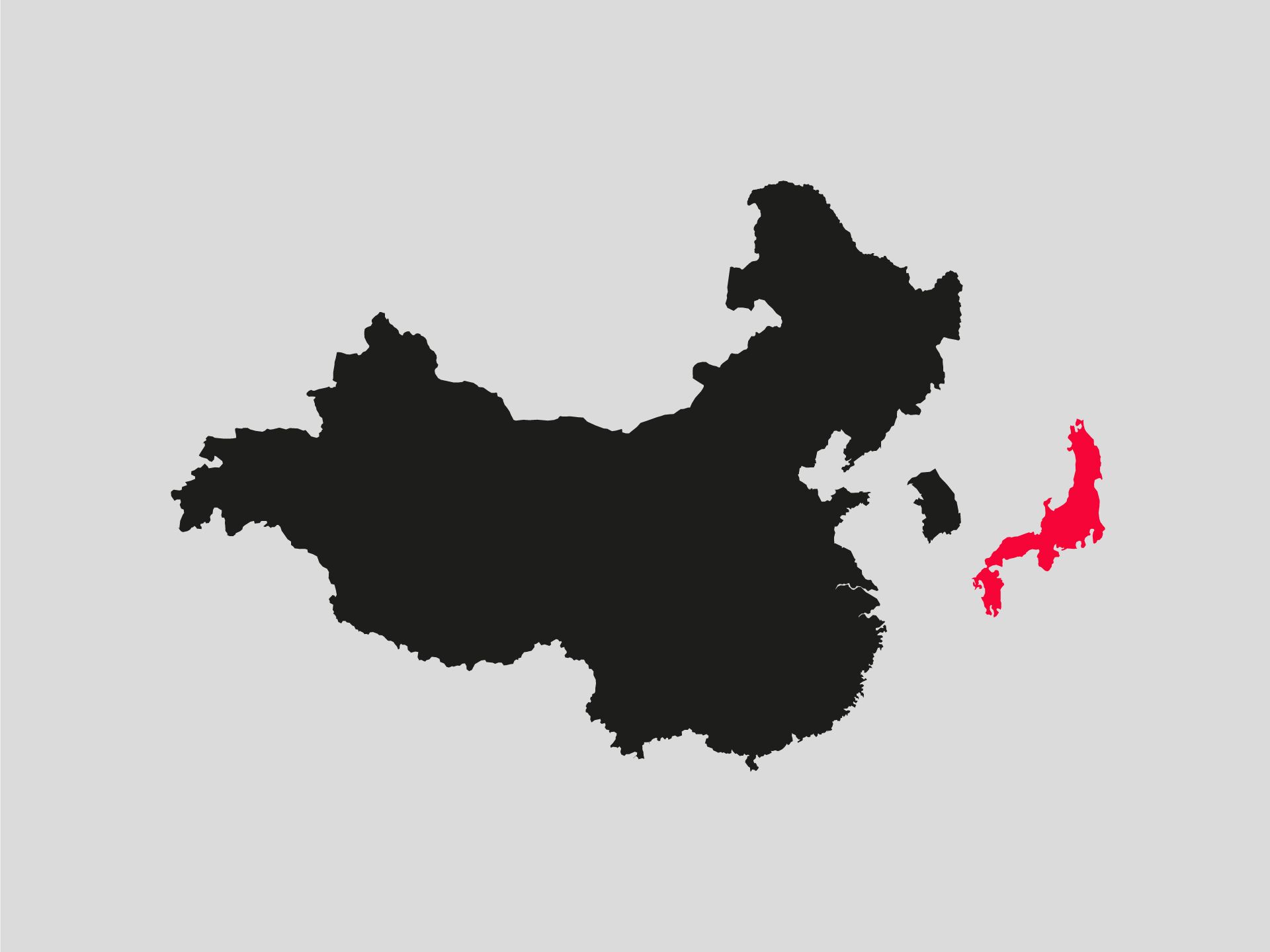 In dieser Illustration sind China, Südkorea und Japan zu sehen. Japan ist farblich hervorgehoben.
