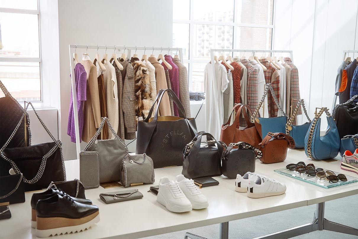A selection of shoes, bags and clothes.