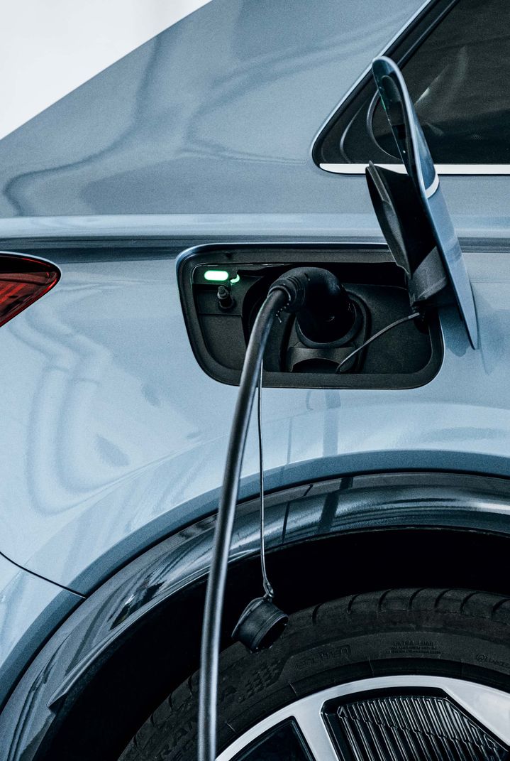 A charging plug in the Audi Q4 e-tron.