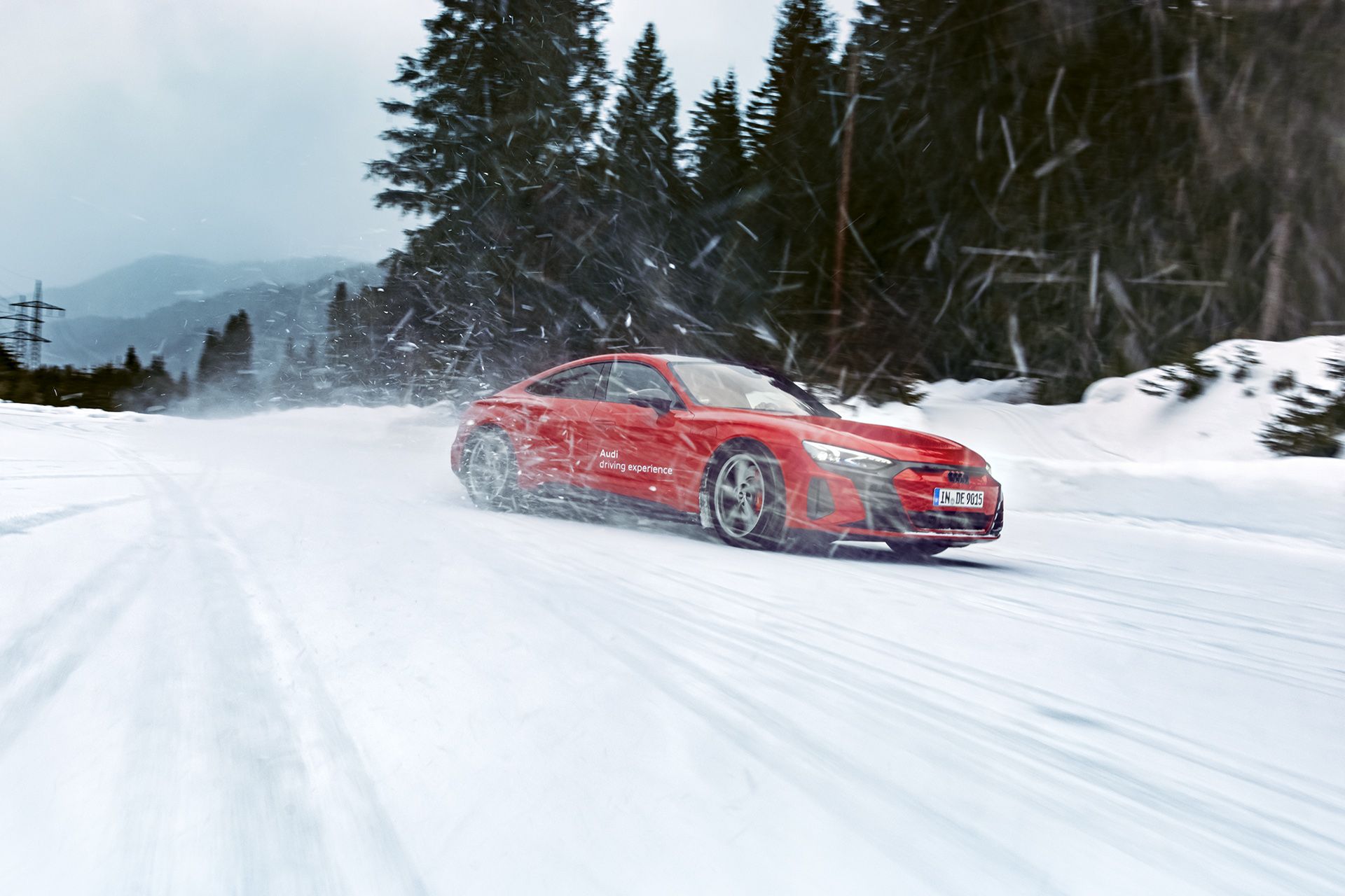 The Audi RS e-tron GT drifting.