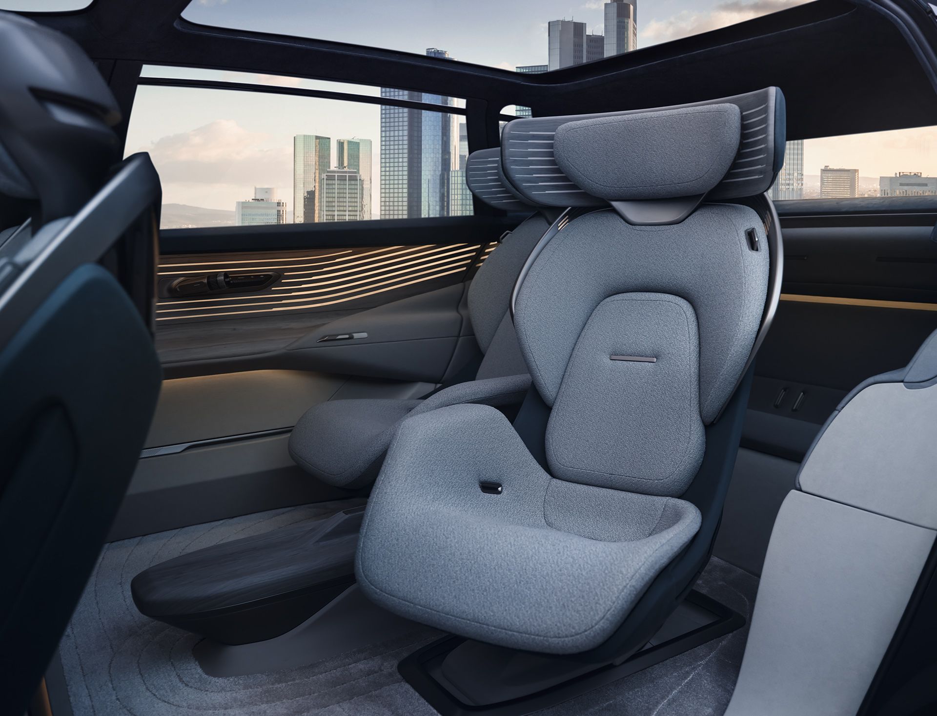 Seats in the interior of the Audi urbansphere concept.