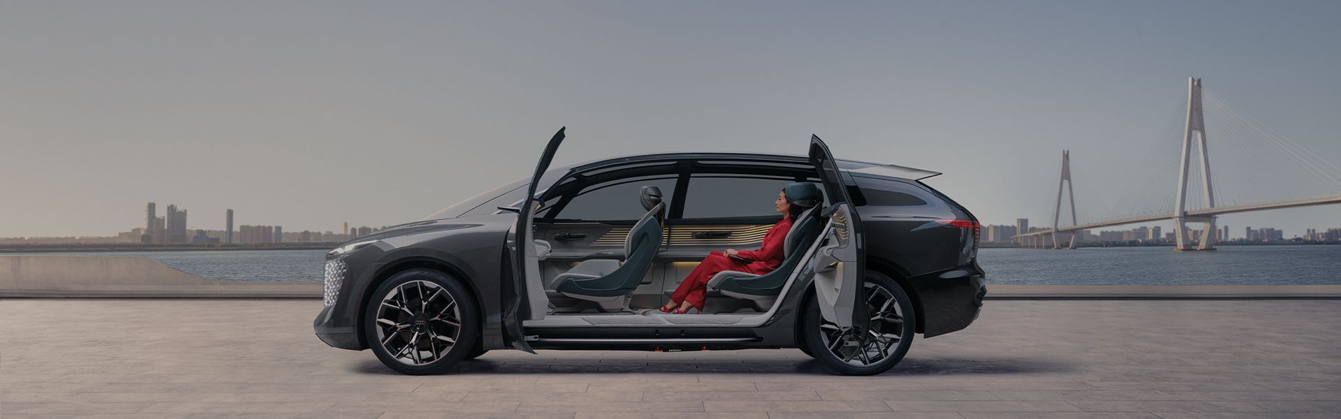 The open doors reveal the interior of the Audi urbansphere concept.