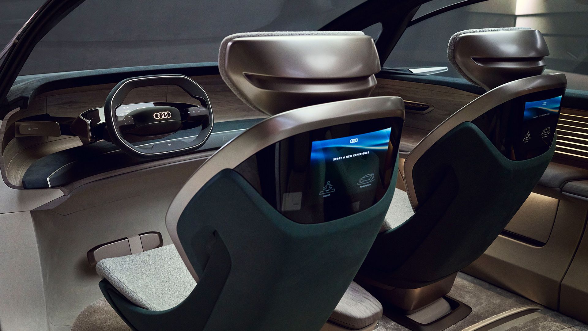 Seats in the interior of the Audi urbansphere concept.