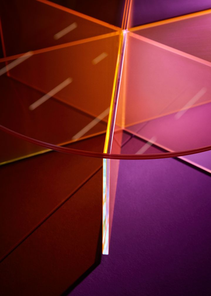 Coloured glass table.
