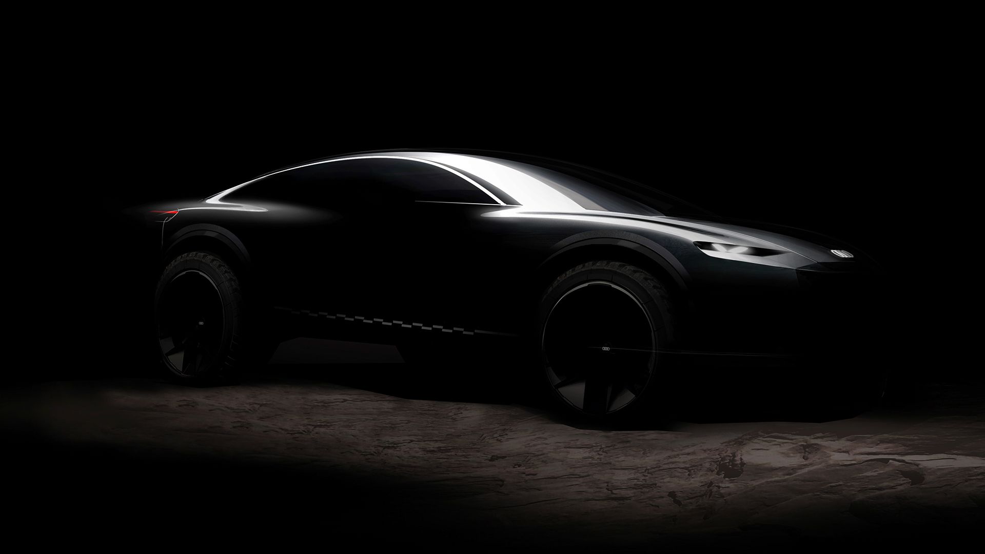 The Audi activesphere concept can be seen in its shadowy form.